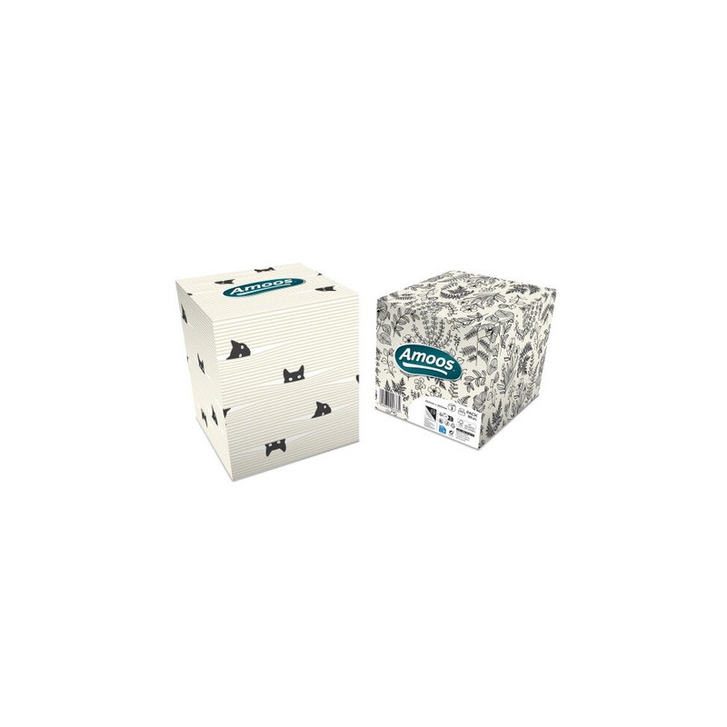 Amoos pañuelos faciales de papel desechable cubo cosmetico 50 X 3 capas caja de 24unds  F623501