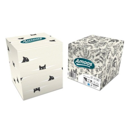 Amoos pañuelos faciales de papel desechable cubo cosmetico 50 X 3 capas caja de 24unds  F623501