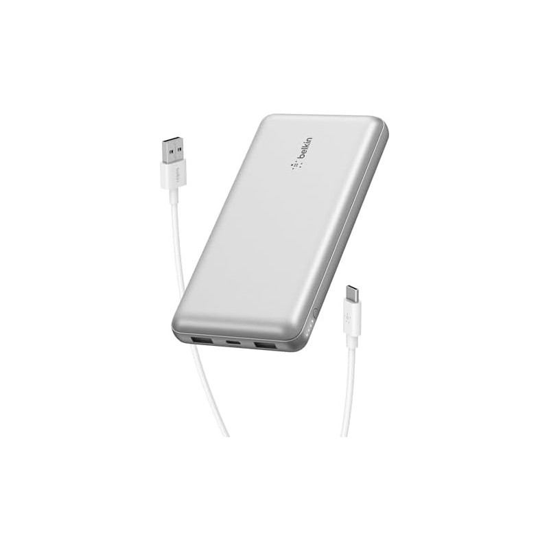 Belkin - Cargador portátil - 20000 mAh - 15 vatios - 3 A - 3 conectores de salida (24 pin USB-C, 2 x USB) - en el cable: USB-C -