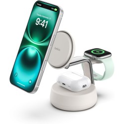 Belkin - Qi2 25W 3 in 1 UltraCharge Pro Magnetic Charging Dock Sand - Lithium - Para Universal