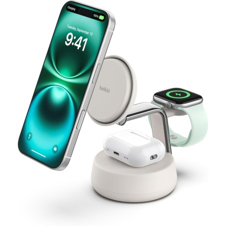 Belkin - Qi2 25W 3 in 1 UltraCharge Pro Magnetic Charging Dock Sand - Lithium - Para Universal