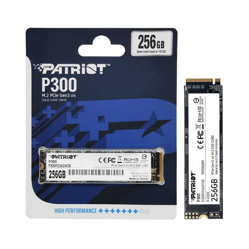 HD INTERNO SOLIDO 256GB PATRIOT P300 M.2 2280 PCIe GEN3 X4 NVME 1700MB/S / 1100MB/S P300P256GM28 P300 NEGRO