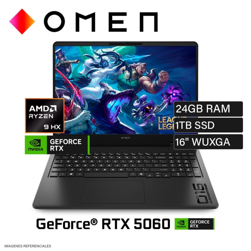 HP OMEN 16-ap0008la - Notebook - 16" - 1920 x 1200 - AMD Ryzen 9 8940HX / 5.3 GHz - 24 GB - DDR5 SDRAM - 1 TB SSD - NVIDIA GeFor