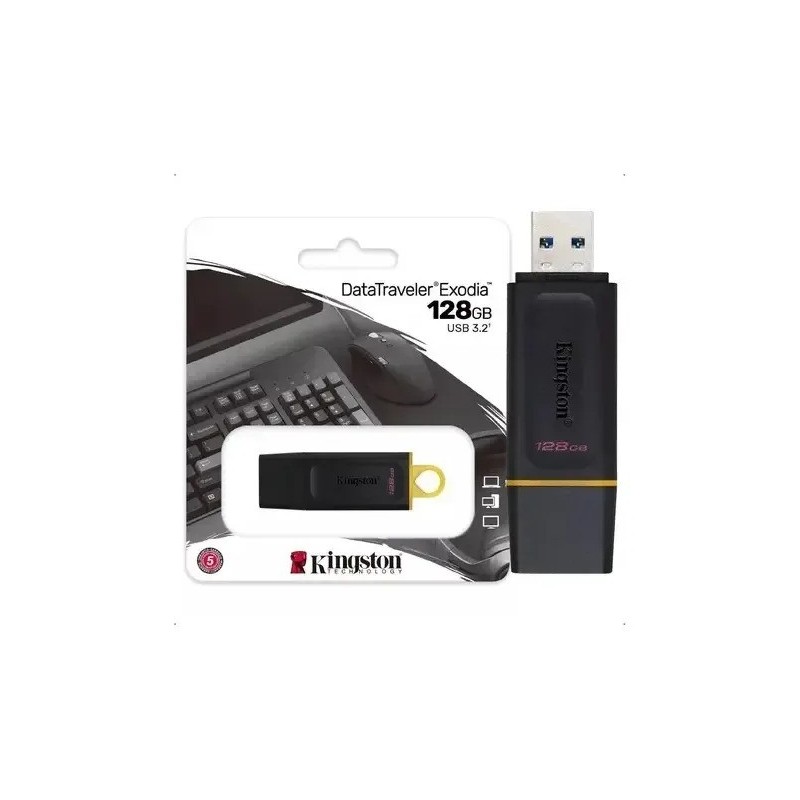 MEMORIA USB 128GB KINGSTON DATA TRAVELER EXODIA USB-A 3.2 GEN 1 DTX/128GB NEGRO / AMARILLO