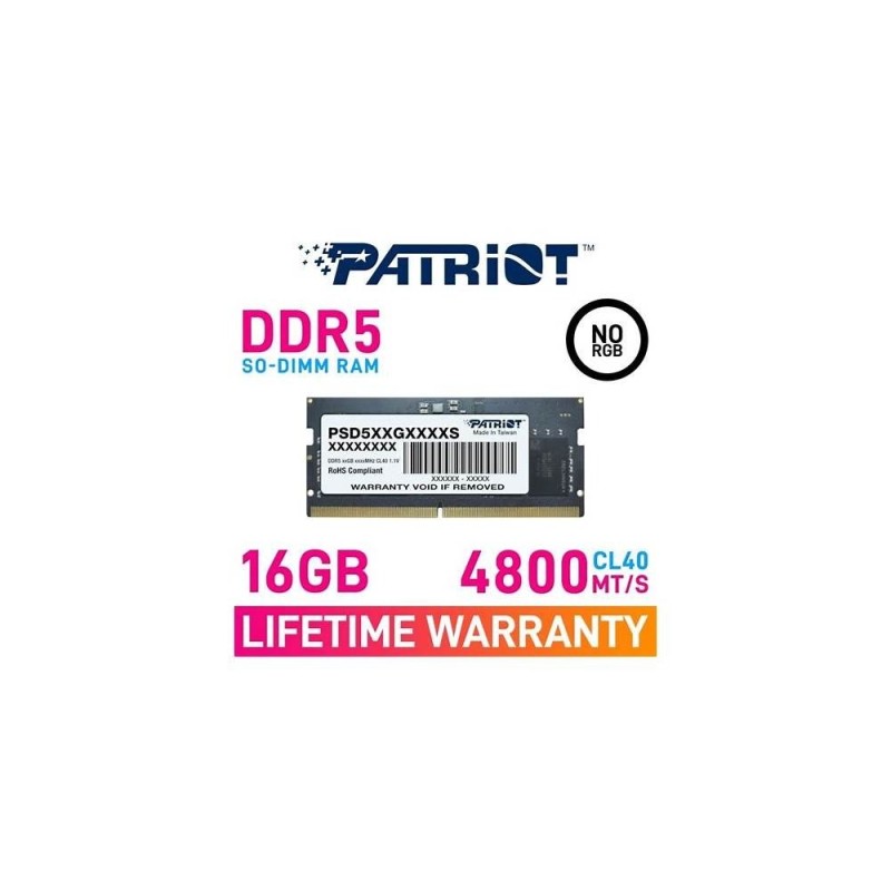 MEMORIA RAM PARA LAPTOP 16GB PATRIOT PSD516G480081S SL DDR5 4800MHZ CL40 1.1V NEGRO