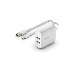 Belkin - Cargador de pared - 24 vatios - 4.8 A - 2 conectores de salida (2 x USB) - en el cable: USB-C