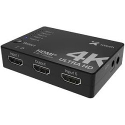 Xtech - 5-port to 1 HDMI switch - 4KUHD w remote control XHA-430