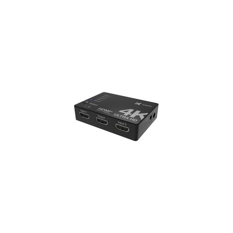 Xtech - 5-port to 1 HDMI switch - 4KUHD w remote control XHA-430