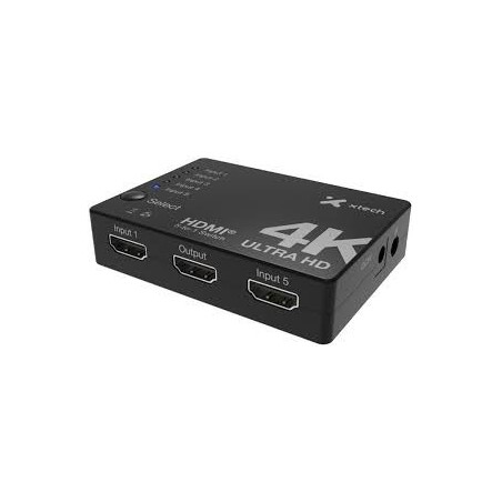 Xtech - 5-port to 1 HDMI switch - 4KUHD w remote control XHA-430