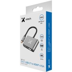 Xtech - Video adapter - USB Type C - HDMI female   VGA female - Aluminum - 2 in 1 XTC-542