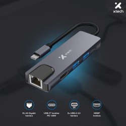 Xtech - Hub - 5 puertos - 5-in-1 USB-C® RJ-45  XTC-5