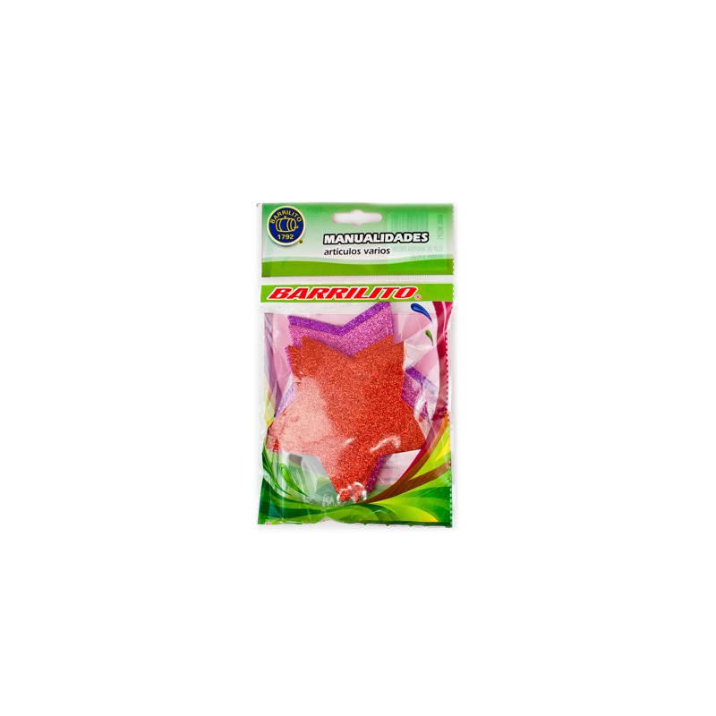 Barrilito calcomania de foamy estrella fsg005 con pegamento 9.6 cm 10 piezas 3 colores