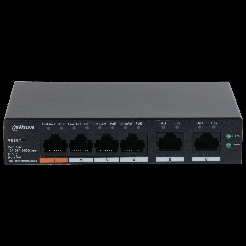 Dahua conmutador gigabit 6 puertos con 4 Puertos PoE DHCS40064GT60  1.0.01.20.112439002