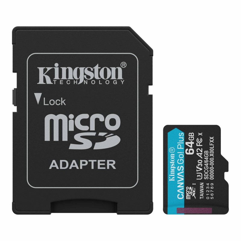 Kingston memoria microSDXC 64 GB canvas go plus gen4 200MBs A2 U3 V30 card + ADP  SDCG464GB