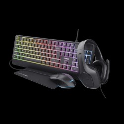 Trust teclado mouse almohadilla y audifonos color negro iluminado  25155