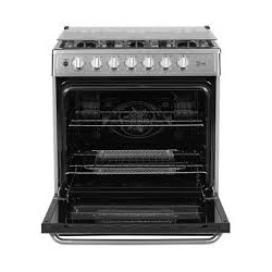 Midea Cocina a gas 30 pulgadas negra 6 quemadores capelo air fryer parrillas de hierro fundido MGS30FS1LEAMSS