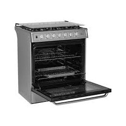 Midea Cocina a gas 30 pulgadas negra 6 quemadores capelo air fryer parrillas de hierro fundido MGS30FS1LEAMSS