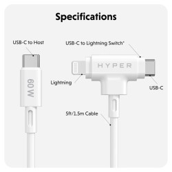 Targus cable de carga hyper 60W 2 en 1 USBC en blanco  HJ4010WHGL
