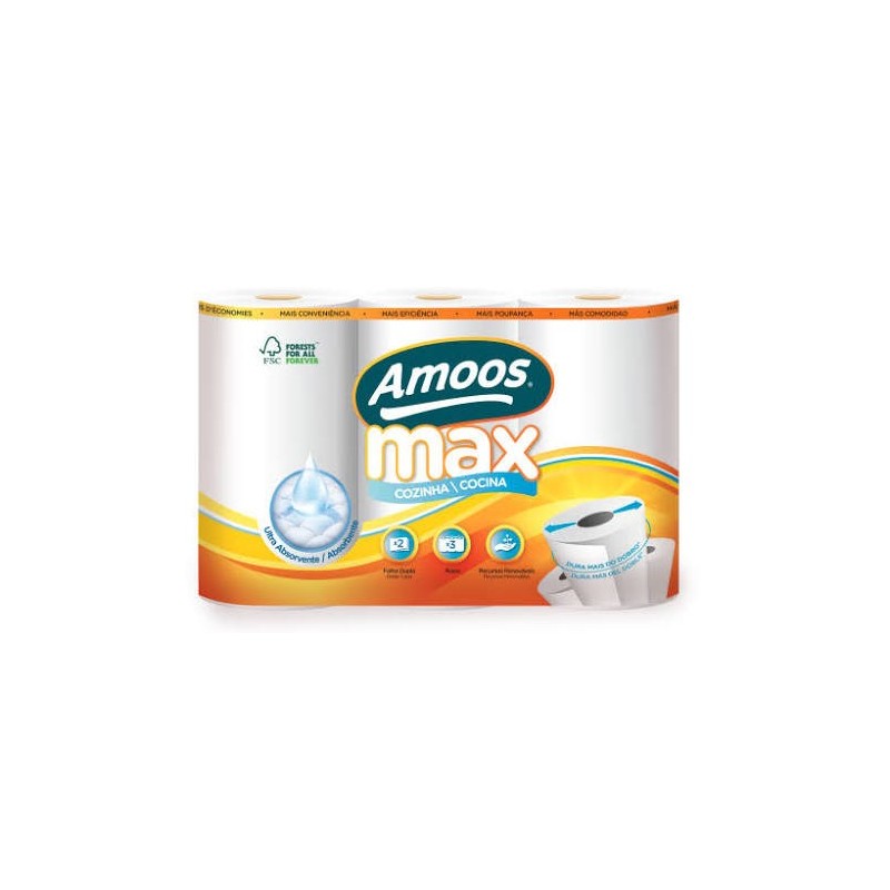 Amoos toalla de cocina MAX 3 pack 90 hjs dobles ( 22 mtrs) paq x 7  C622202