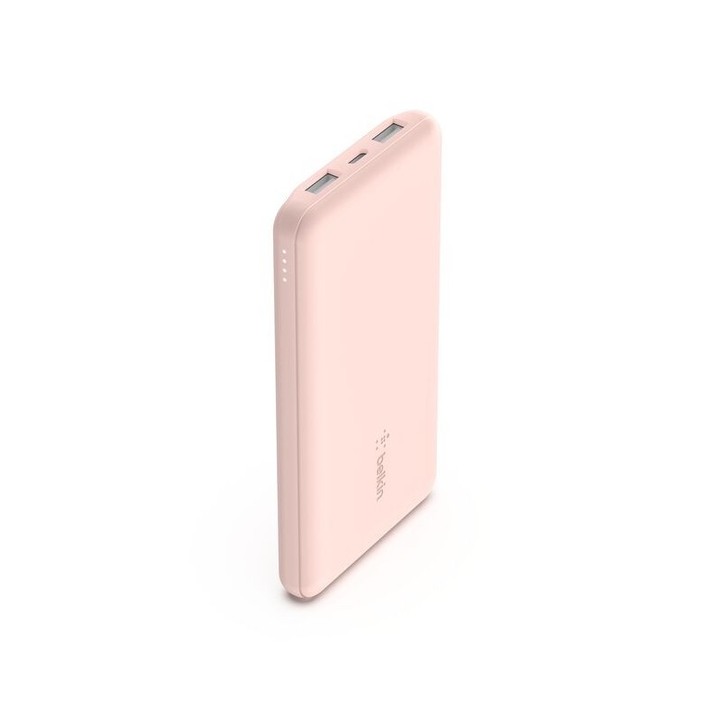 Belkin - Cargador portátil - 10000 mAh - 18 vatios - 3 conectores de salida (24 pin USB-C, 2 x USB) - oro rosa