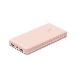 Belkin - Cargador portátil - 10000 mAh - 18 vatios - 3 conectores de salida (24 pin USB-C, 2 x USB) - oro rosa
