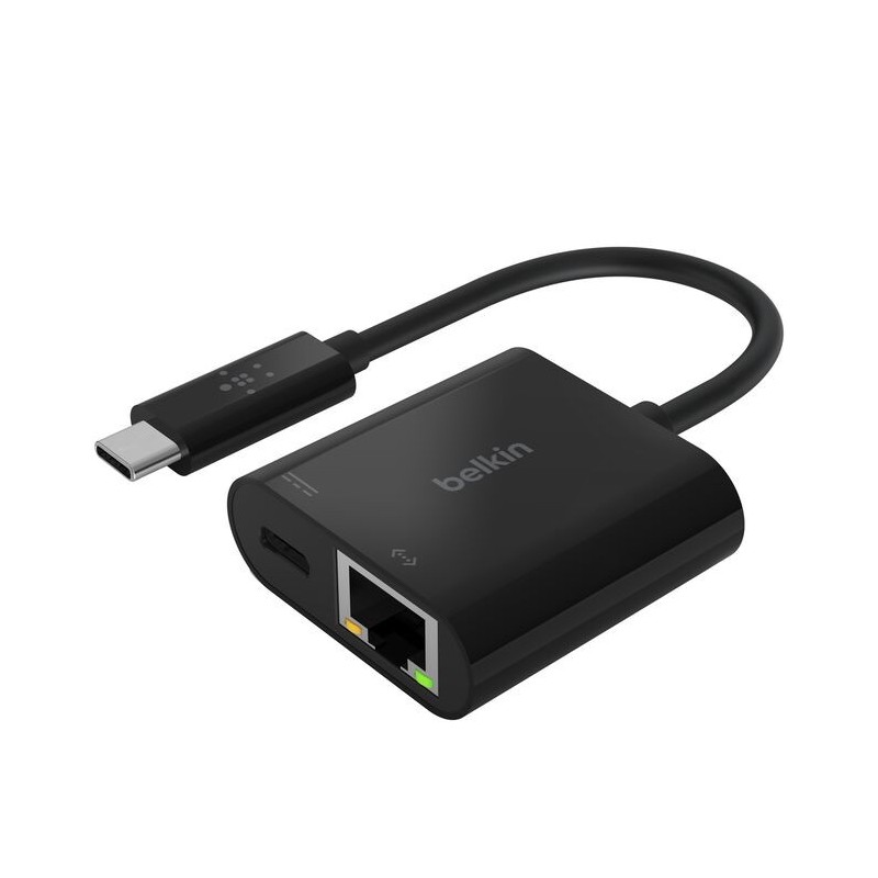Belkin - Adaptador de carga y Ethernet - USB-C - Gigabit Ethernet x 1 + USB-C (solo alimentación) x 1