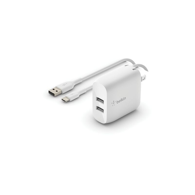 Belkin - Cargador de pared - 24 vatios - 4.8 A - 2 conectores de salida (2 x USB) - en el cable: USB-C