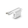 Belkin - Cargador de pared - 24 vatios - 4.8 A - 2 conectores de salida (2 x USB) - en el cable: USB-C