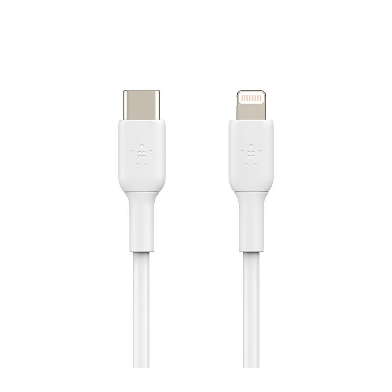 Belkin BoostCharge - Cable Lightning - 24 pin USB-C macho a Lightning macho - 1 m - blanco - suministro de potencia USB (18W)