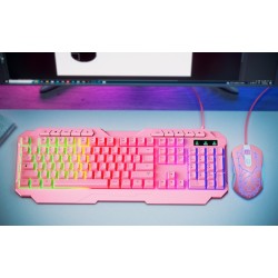 Xtech - Keyboard and mouse set - Wired - Spanish - USB - Pink - Gaming-XTK-540S
